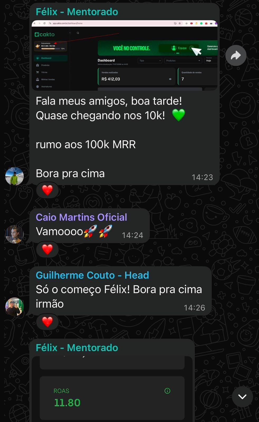 Depoimento de mentorado — dashboard de faturamento