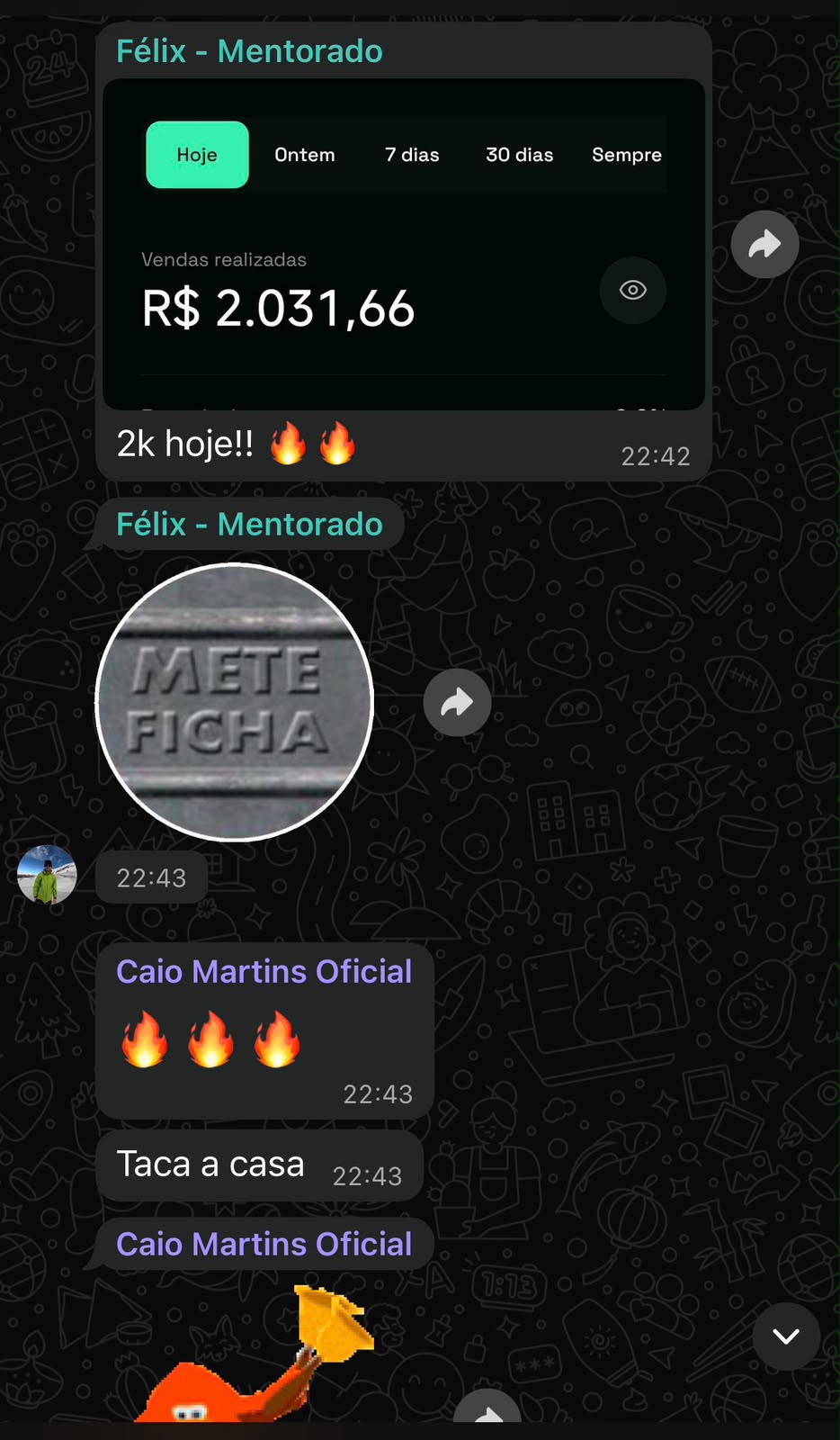 Depoimento de mentorado — vendas do dia